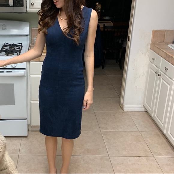 Blue suede dress, knee length - Picture 1 of 2
